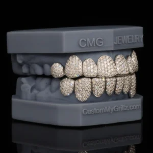 Iced Out Honeycomb Setting White Gold Plated 3 Gemstone Type alternate view