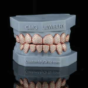 FOLLOW TOOTH CONTOUR ICED OUT HONEYCOMB SETTING ROSE GOLD VVS LAB DIAMOND – 3 GEMSTONE TYPE