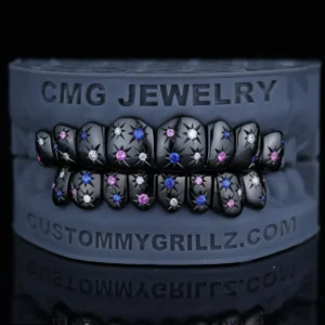 Custom Black Rhodium Galaxy Starburst Gemstone Grillz