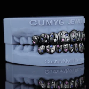 Custom Black Rhodium Galaxy Starburst Gemstone Grillz alternate view