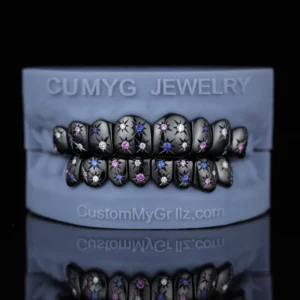 Custom Black Rhodium Galaxy Starburst Gemstone Grillz