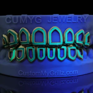 Green Luminous Open Face Full Set Gold Grillz alternate view