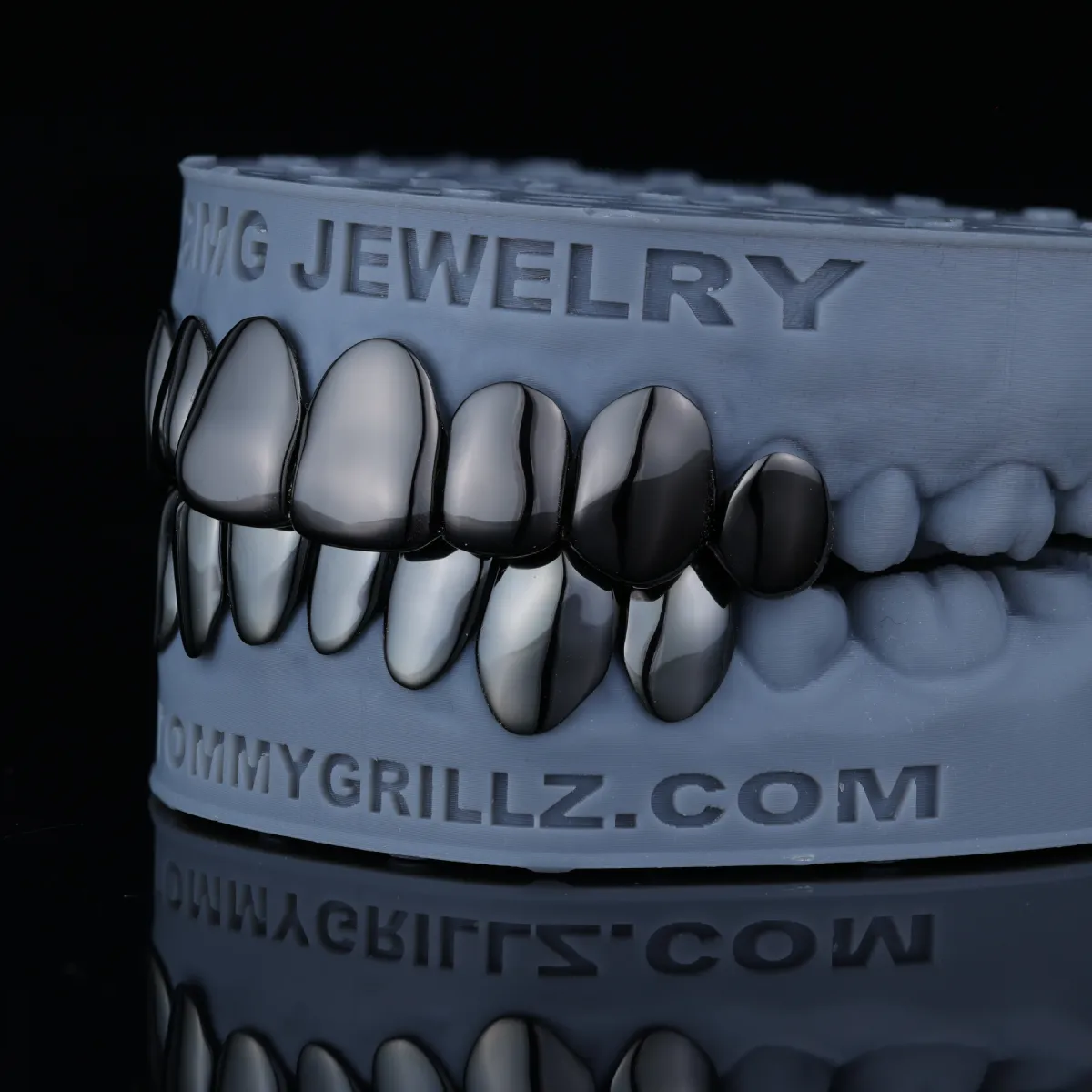 BLACK RHODIUM PLAIN FULL SET GRILLZ – MULTICOLOR E-PLATING OPTIONS - Image 6