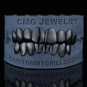 BLACK RHODIUM PLAIN FULL SET GRILLZ – MULTICOLOR E-PLATING OPTIONS