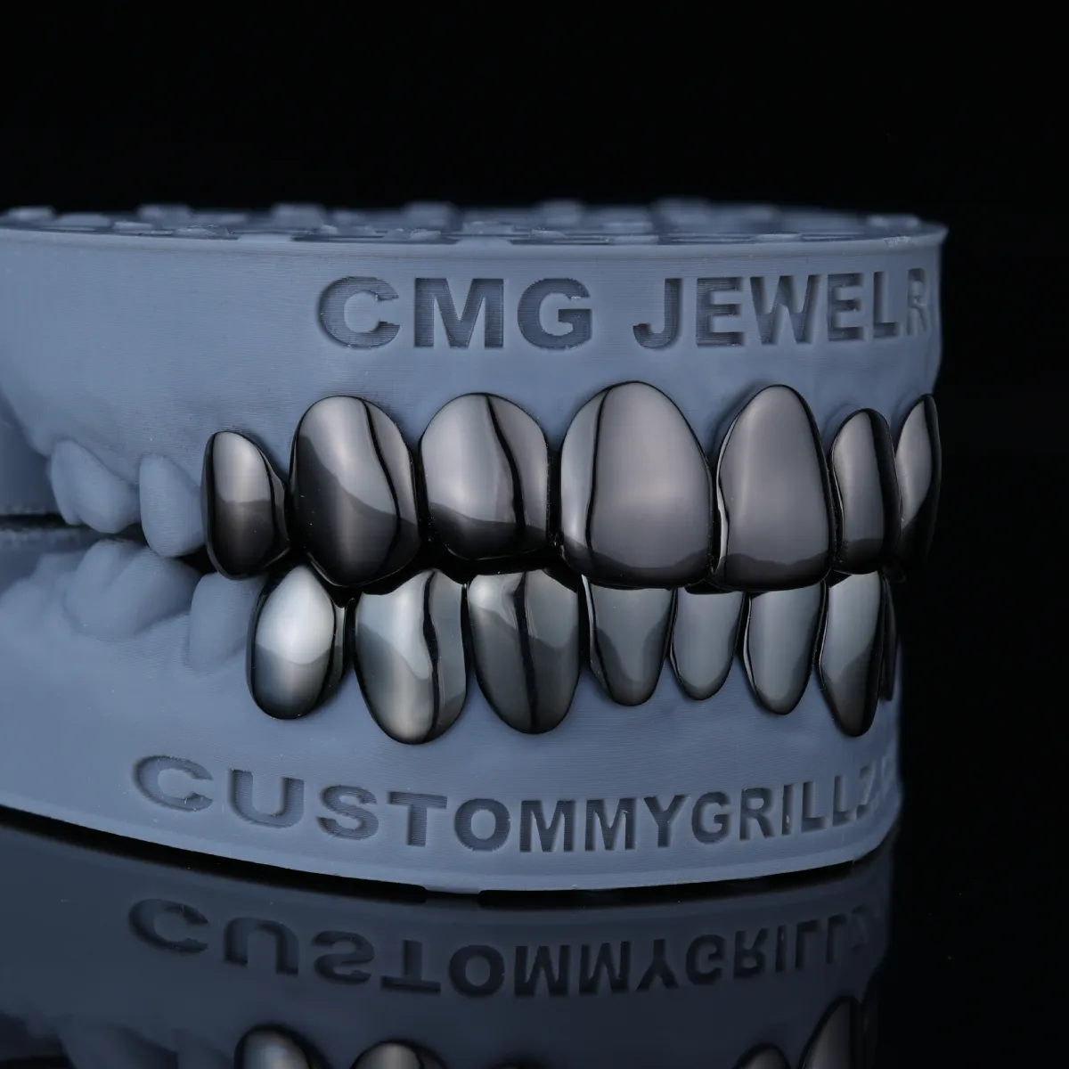 BLACK RHODIUM PLAIN FULL SET GRILLZ – MULTICOLOR E-PLATING OPTIONS - Image 3
