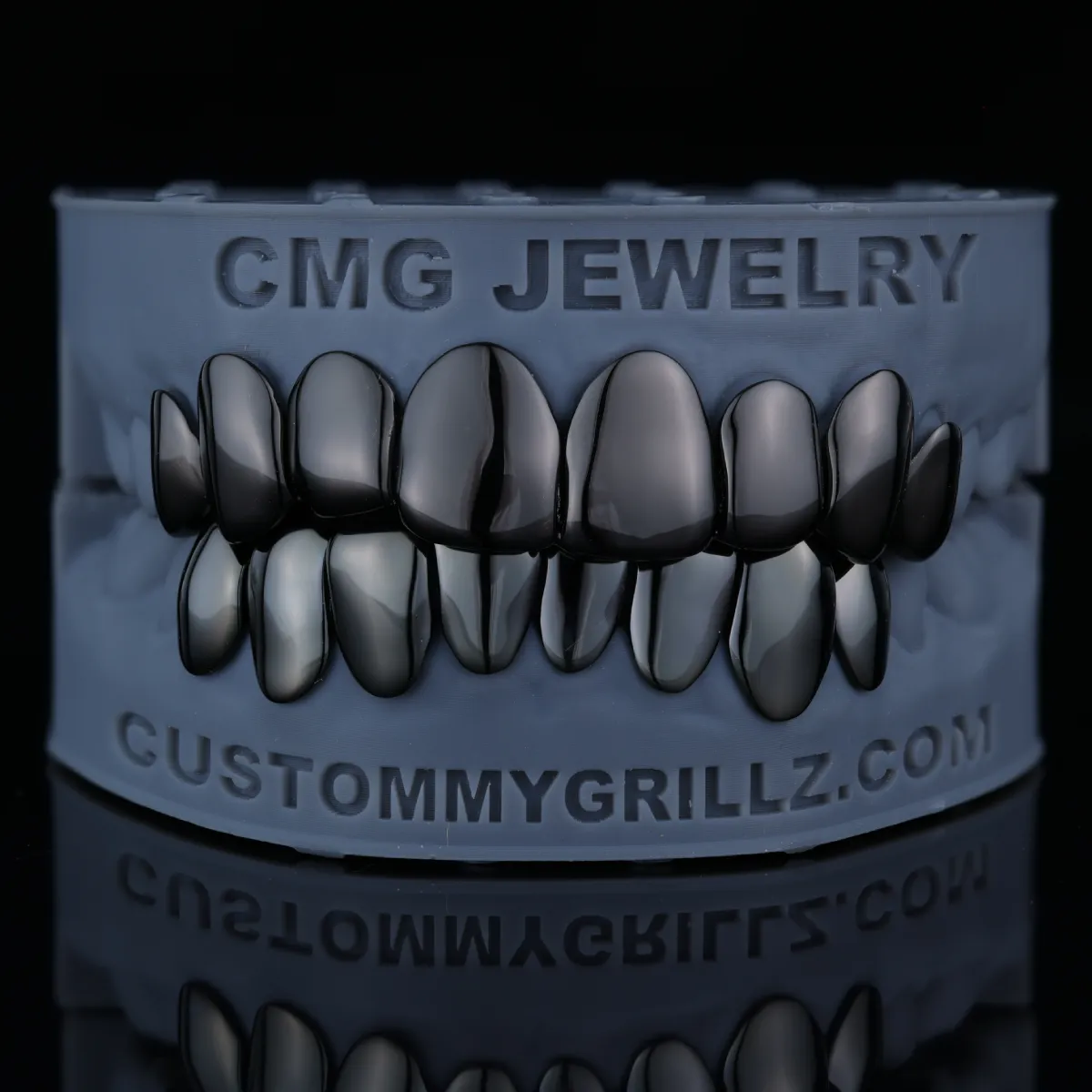BLACK RHODIUM PLAIN FULL SET GRILLZ – MULTICOLOR E-PLATING OPTIONS