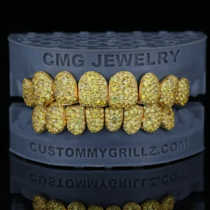 Canary Yellow Galaxy Grillz | Lab Colored Gems Full Iced Out