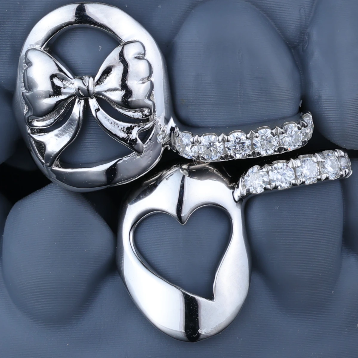 Heart Hollow Bowknot Iced Out Fangs Teeth Custom Grillz - Image 2