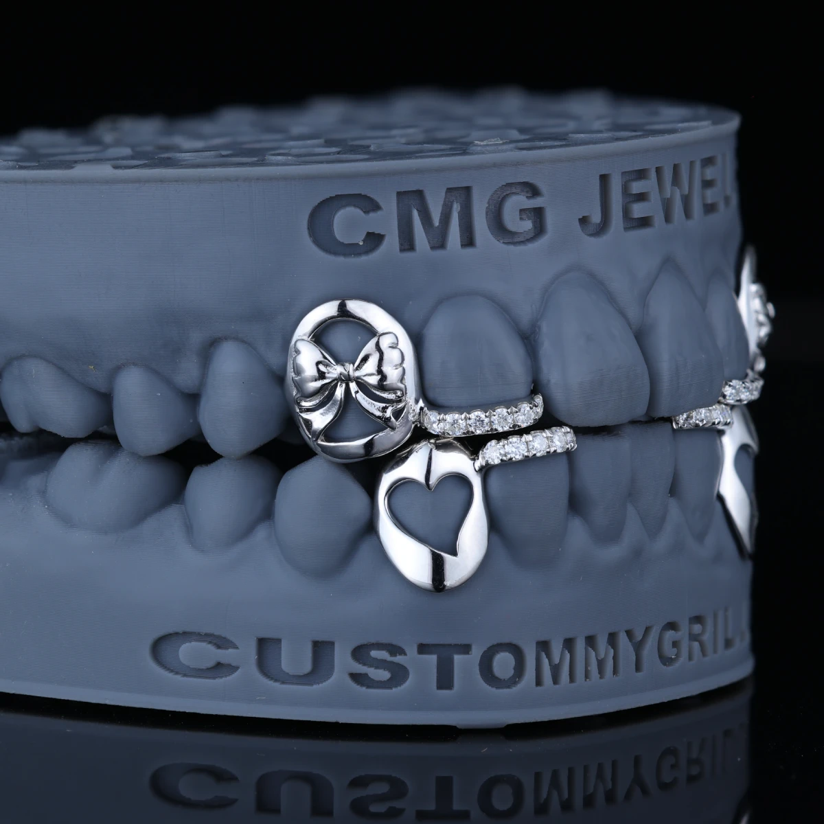 Heart Hollow Bowknot Iced Out Fangs Teeth Custom Grillz - Image 5