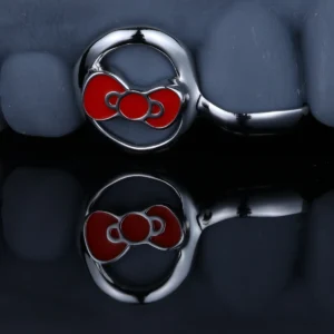 Cute Cat & Bow Design Grillz | Sweet & Edgy Statement Partial Grillz alternate view