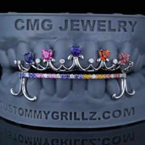 Custom Royal Design Open Face Grillz with Lab Colored Gems