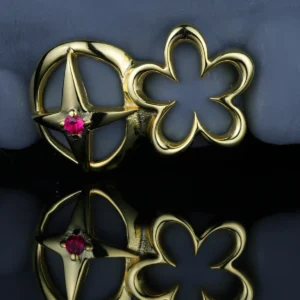 Openwork Five-Petal Flower & Four-Point Star Grillz with Gemstones | Delicate Gold-Tone Partial Grillz alternate view